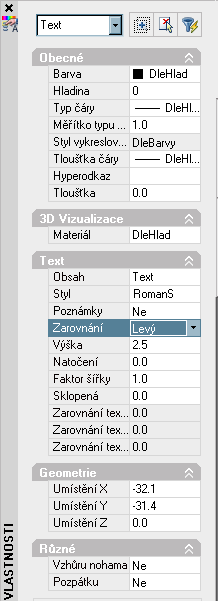 Dialogové okno Vlastnosti